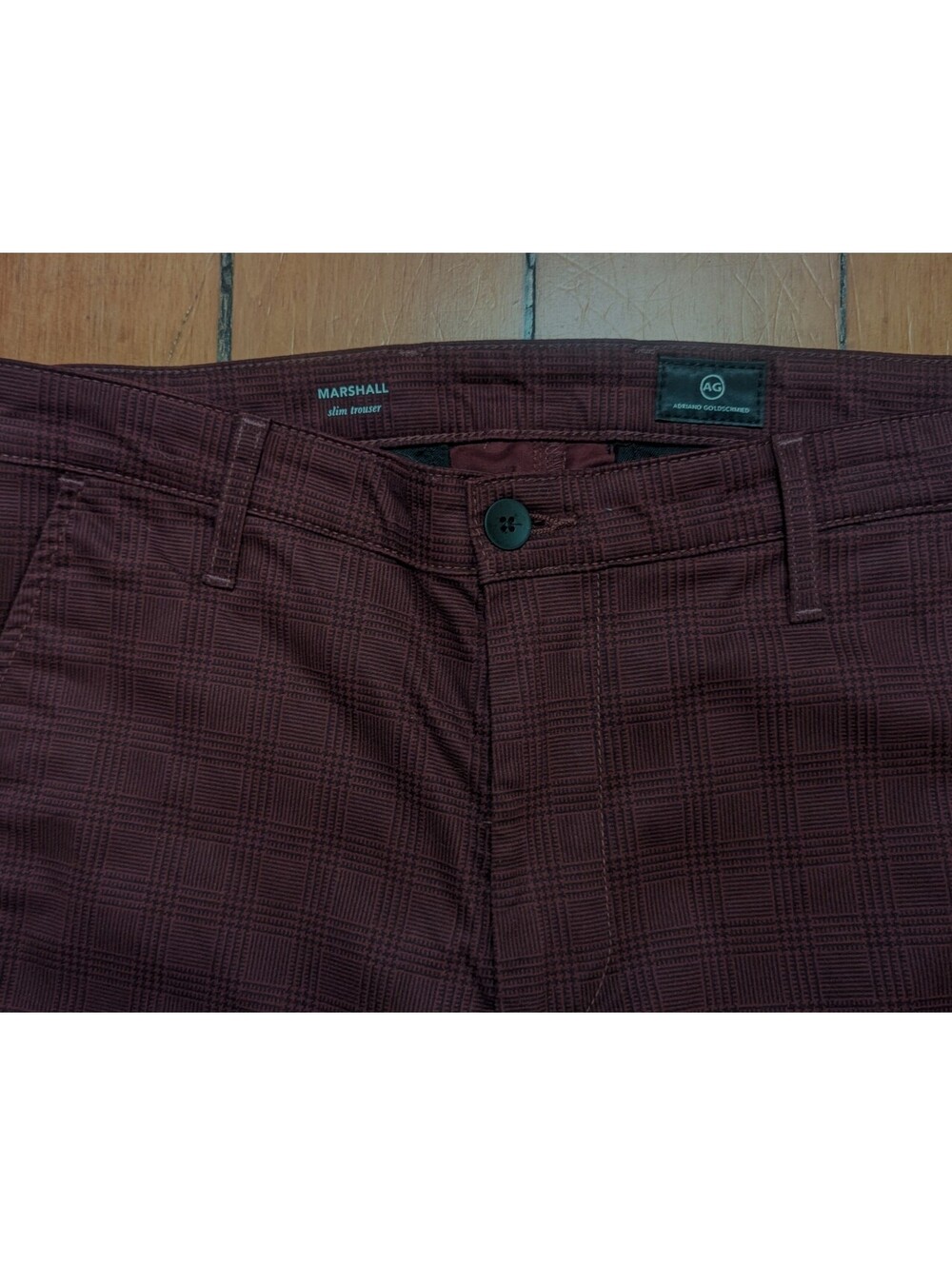 RARE AG MARSHALL SLIM TROUSER | CAMBRIDGE WINE BLOOM BURGUNDY PLAID | 32 x 34 - Picture 2 of 5